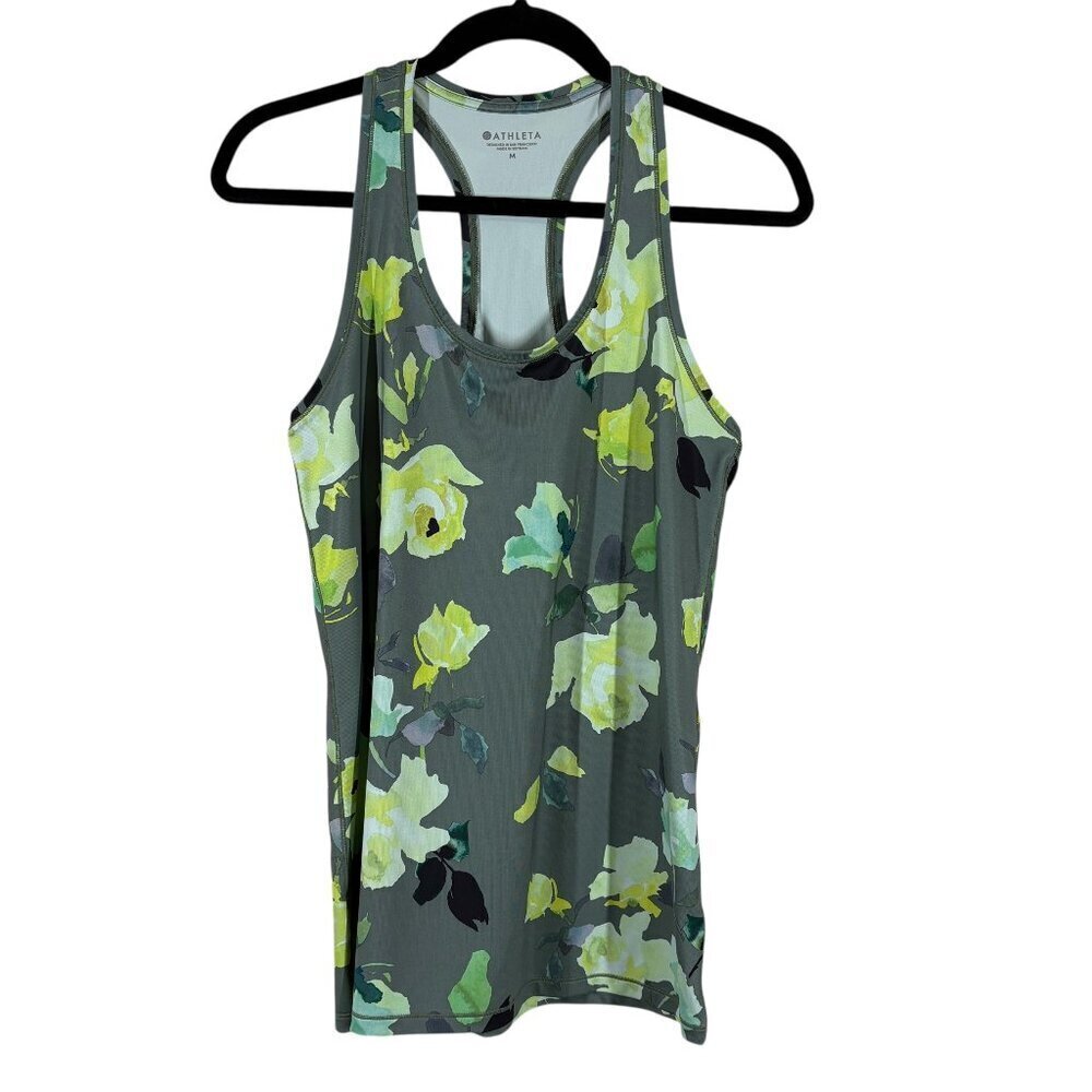Athleta Green Multicolor Floral Racerback Tank Top Women's Size Medium